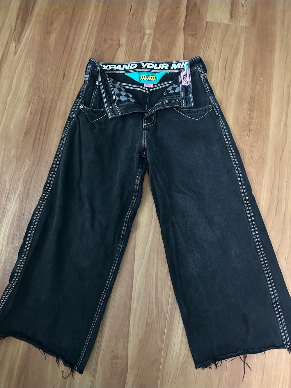 A.Lab Mega Rave Cyber Dog Wide Leg Jeans - Size 30 Black Skater